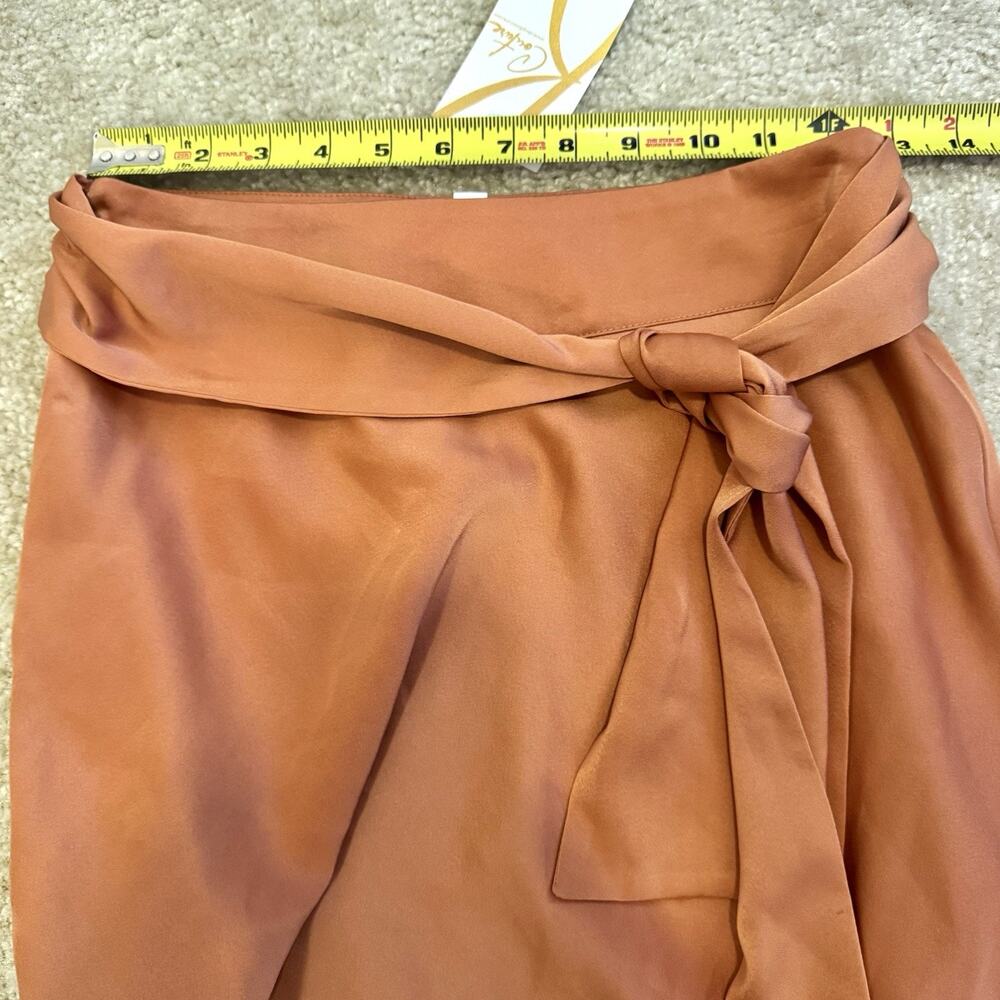 Le Lis Burnt Orange Wrap Mini Skirt Size Small Tie Waist Flowy Silky Satin Look - Picture 11 of 16